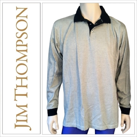 JIM Thompson Long Sleeve Polo Shirt Mercerized Cotton L XL Classic - Picture 6 of 8